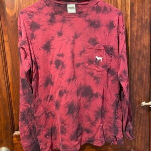 Victorias Secret “PINK” - Red Tie-Dye Long Sleeve Women’s XS Shirt Dog logo